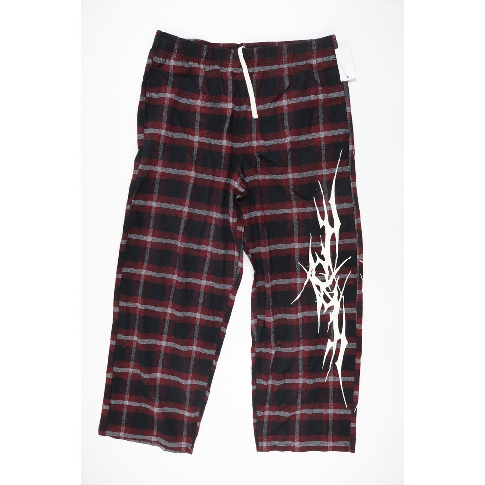 Vitriol Lounge Pants Jagged Plaid Black Red Large Cotton NWT